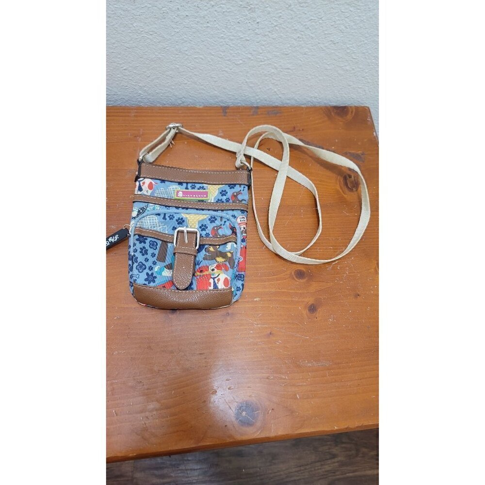 Lily Bloom Crossbody Bag Womens‎ Small Blue Dog Print Whimsical Organizer Purse